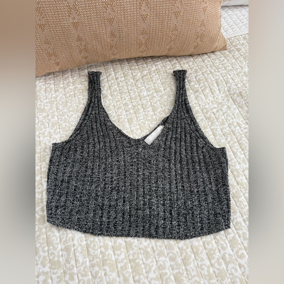 J.O.A. Wool Blend Ribbed Knit Grey Crop Top Sweater | Size Medium M - Picture 3 of 16